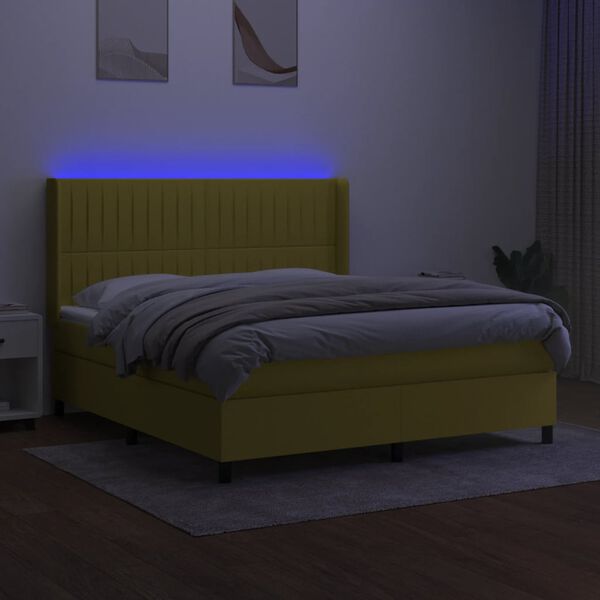 vidaXL Cama box spring colch&oacute;n y luces LED tela verde 160x200 cm