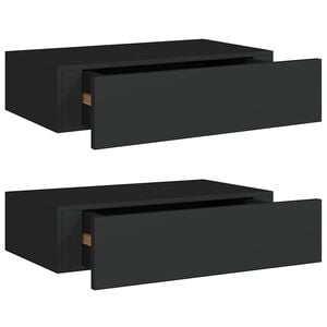 vidaXL Estantes de pared con caj&oacute;n 2 uds MDF negro 40x23,5x10 cm
