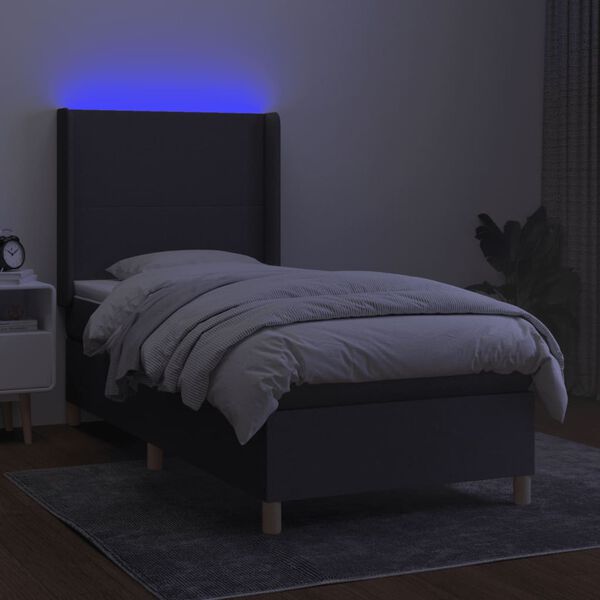 vidaXL Cama box spring colch&oacute;n y luces LED tela gris oscuro 100x200 cm