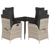 vidaXL Set comedor de jard&iacute;n 5 pzas cojines rat&aacute;n sint&eacute;tico gris claro