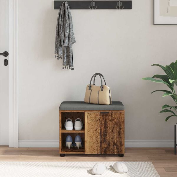 vidaXL Banco de entrada con coj&iacute;n Madera vieja 60 x 38 x 46 cm