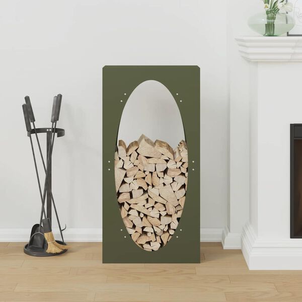 vidaXL Leñero verde oliva 50x23x100 cm Acero laminado en frío