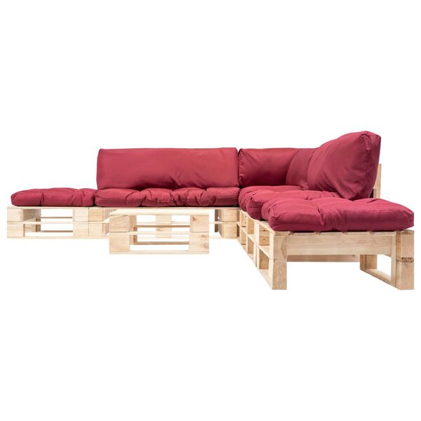 vidaXL Muebles de palets de jard&iacute;n con cojines rojos 6 piezas madera