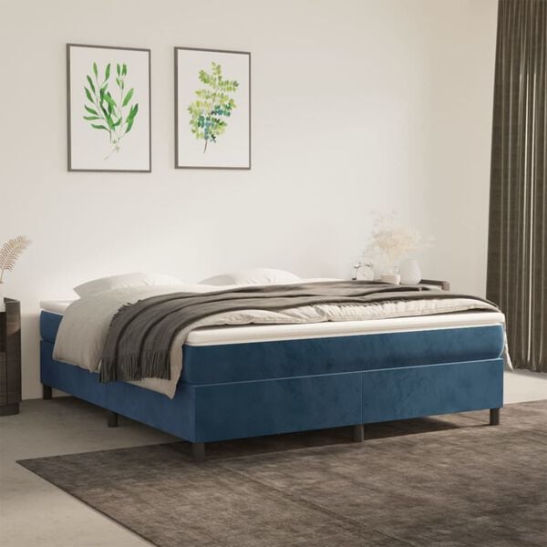 vidaXL Cama box spring con colch&oacute;n terciopelo azul oscuro 160x200 cm