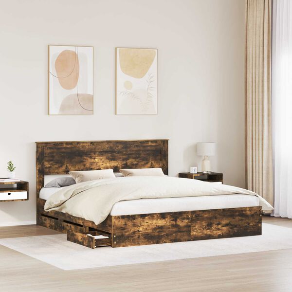 vidaXL Estructura de cama Roble ahumado 200 x 200 cm Madera Ingenieril