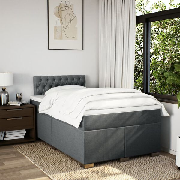 vidaXL Cama box spring con colch&oacute;n tela gris oscuro 120x190 cm