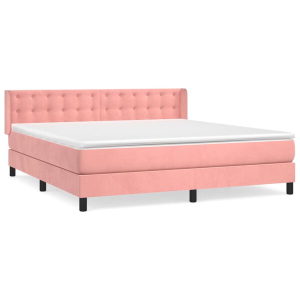 vidaXL Cama box spring con colch&oacute;n terciopelo rosa 160x200 cm