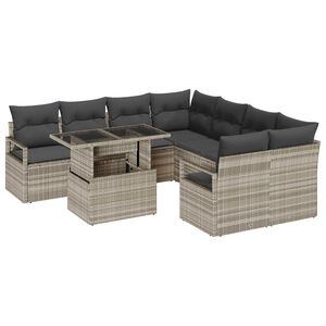 vidaXL Conjunto de sofá de jardín 9 pcs Gris Claro Poliratán