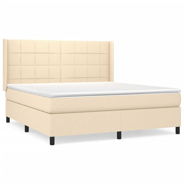 vidaXL Cama box spring con colch&oacute;n tela color crema 180x200 cm