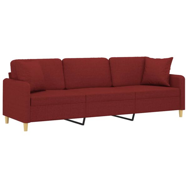 vidaXL Sof&aacute; de 3 plazas con almohadas y cojines tela rojo tinto 210 cm