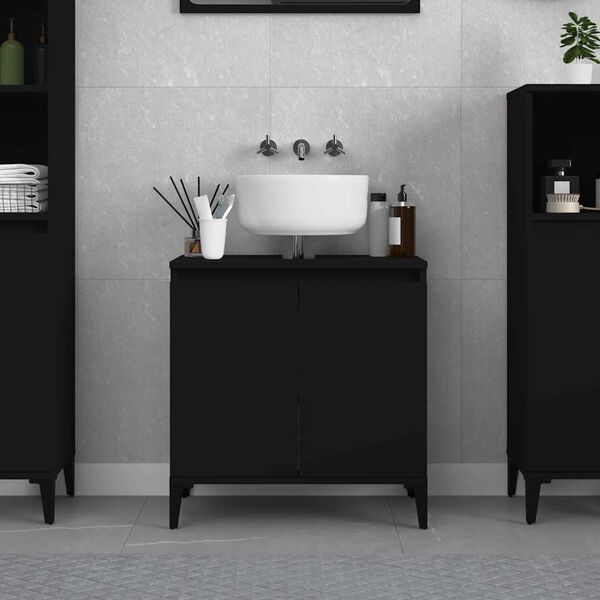 vidaXL Armario para lavabo madera contrachapada negro 58x33x60 cm