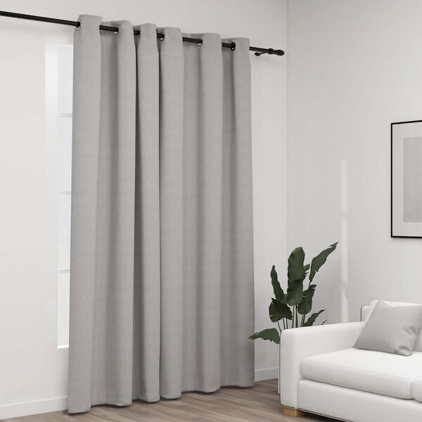 vidaXL Cortina opaca con ojales look de lino gris 290x245 cm