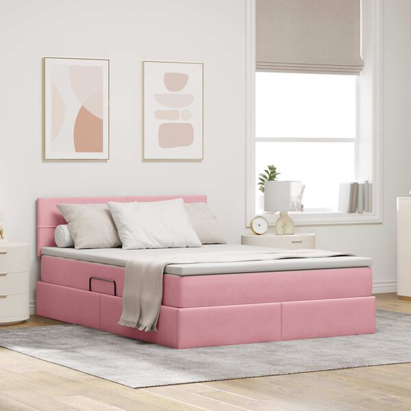 vidaXL Cama con almacenamiento y LED Rosa 140 x 190 cm Terciopelo