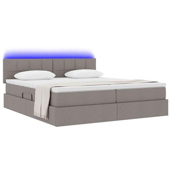 vidaXL Cama con tira de luces LED con cabecera Taup&eacute; 200 x 200 cm tela
