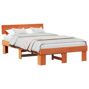 vidaXL Estructura de cama con cabecera Marr&oacute;n cera 135 x 190 cm