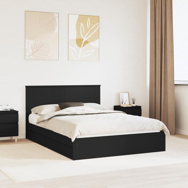 vidaXL Cama con almacenamiento Negro 140 x 190 cm Madera de ingenier&iacute;a