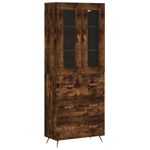 vidaXL Aparador alto madera contrachapada roble ahumado 69,5x34x180 cm