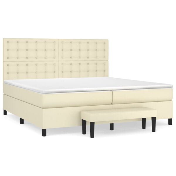 vidaXL Cama box spring con colch&oacute;n cuero sint&eacute;tico crema 200x200 cm