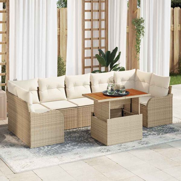 vidaXL Conjunto de sof&aacute;s de jard&iacute;n 8 pcs Beige y Crema rat&aacute;n sint&eacute;tico