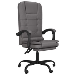 vidaXL Sill&oacute;n de oficina reclinable con masaje, de piel sint&eacute;tica gris
