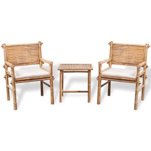 vidaXL Set mesa y sillas terraza 3 pzas con cojines bamb&uacute;