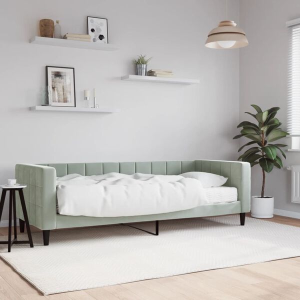 vidaXL Sofá cama con colchón terciopelo gris claro 80x200 cm