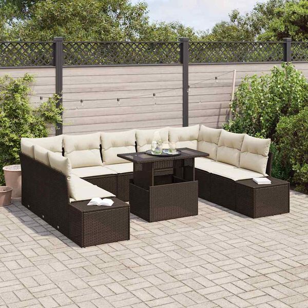 vidaXL Conjunto de sof&aacute; de jard&iacute;n 10 pcs Marr&oacute;n Polirat&aacute;n