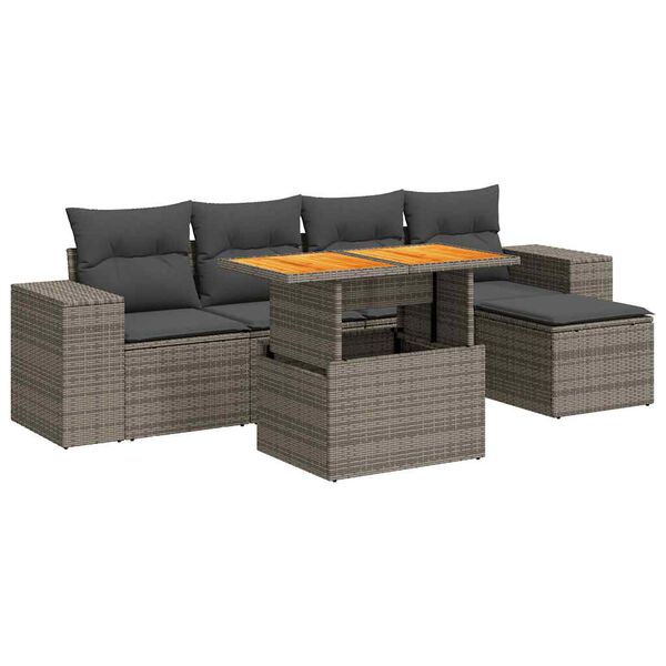vidaXL Set de muebles de jard&iacute;n 6 pzas y cojines rat&aacute;n sint&eacute;tico gris