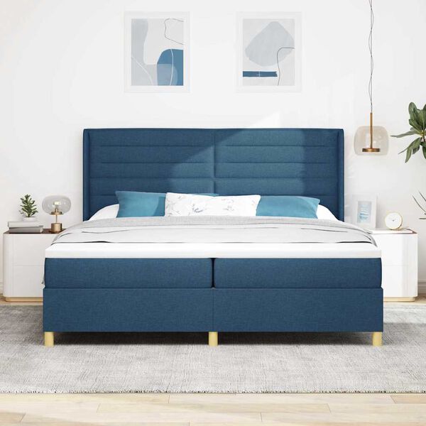 vidaXL Cama tipo Box Spring con colch&oacute;n Azul 200 x 200 cm tela