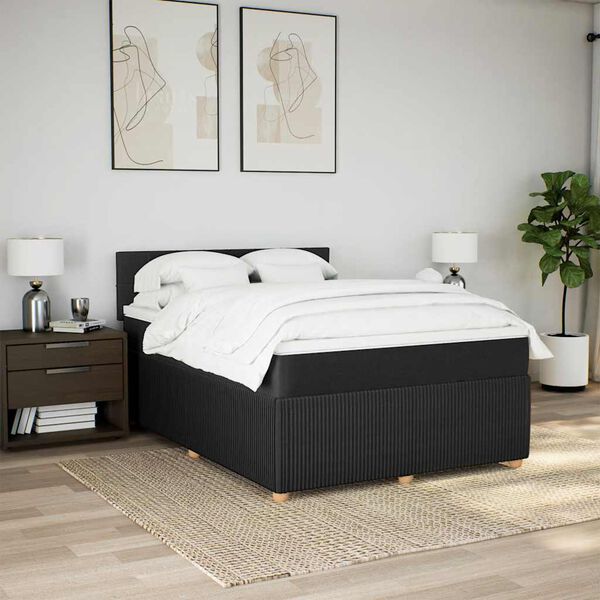 vidaXL Cama box spring con colch&oacute;n tela negro 140x200 cm