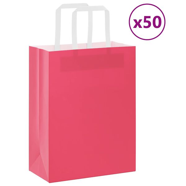 vidaXL Bolsas de papel con asas 50 uds rosa 21x11x28 cm