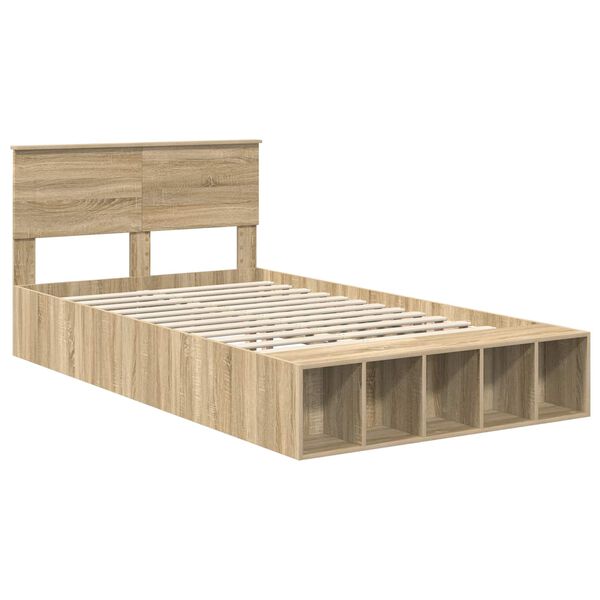 vidaXL Estructura de cama con estante Manual Roble Sonoma 135 x 190 cm