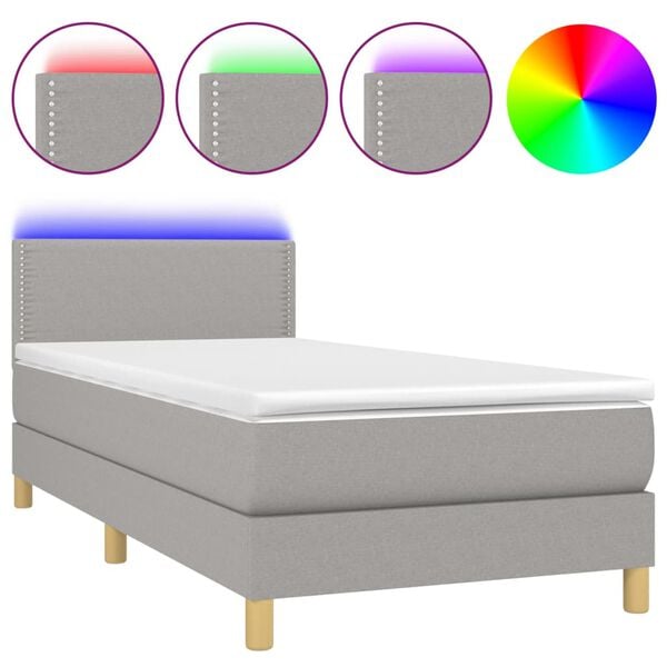 vidaXL Cama box spring con colch&oacute;n tela y LED gris claro 80x200 cm