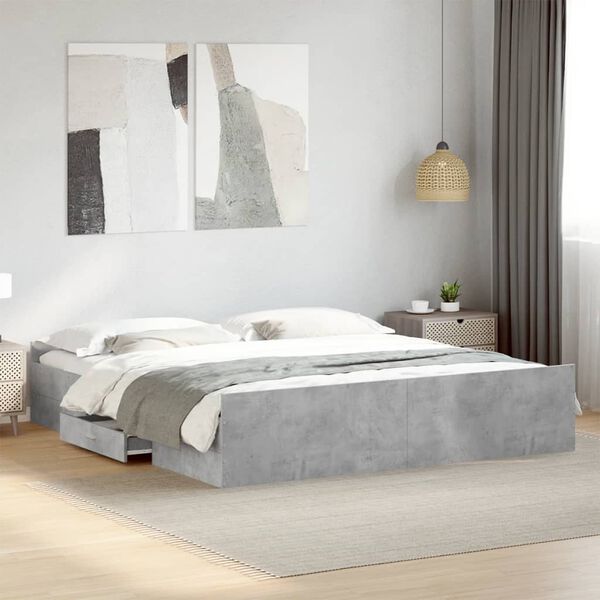 vidaXL Cama con cajones madera ingenier&iacute;a gris hormig&oacute;n 200x200 cm