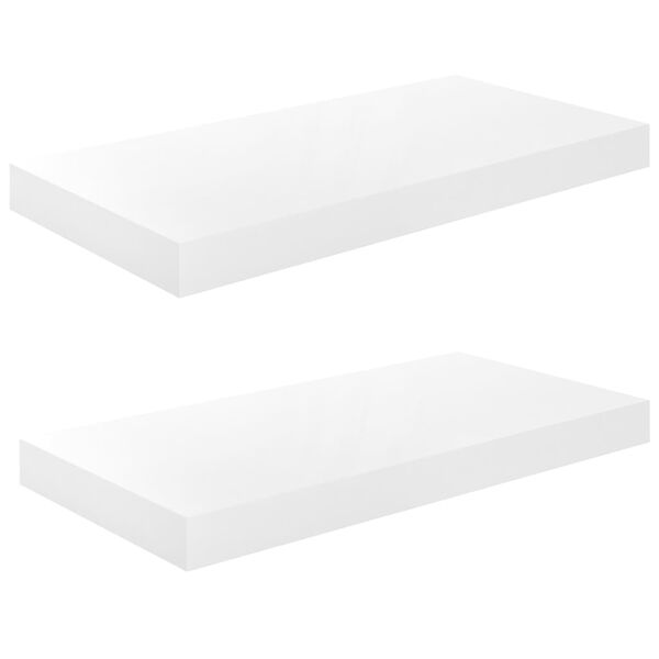 vidaXL Estante flotante de pared 2 uds MDF blanco brillo 50x23x3,8 cm