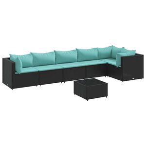 vidaXL Set de muebles de jard&iacute;n y cojines 7 pzas rat&aacute;n sint&eacute;tico negro