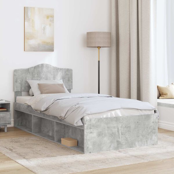 vidaXL Estructura de cama con cabecera Gris concreto 75 x 190 cm