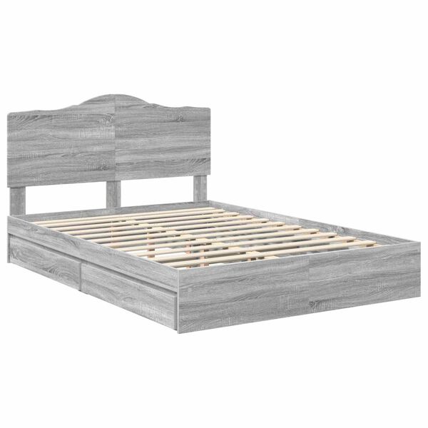 vidaXL Cama con almacenamiento con cabecera Gris Sonoma 160 x 200 cm