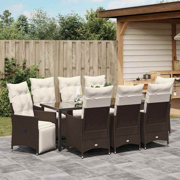 vidaXL Conjunto de Comedor de Jard&iacute;n con coj&iacute;n 9 pcs Marr&oacute;n Polirat&aacute;n