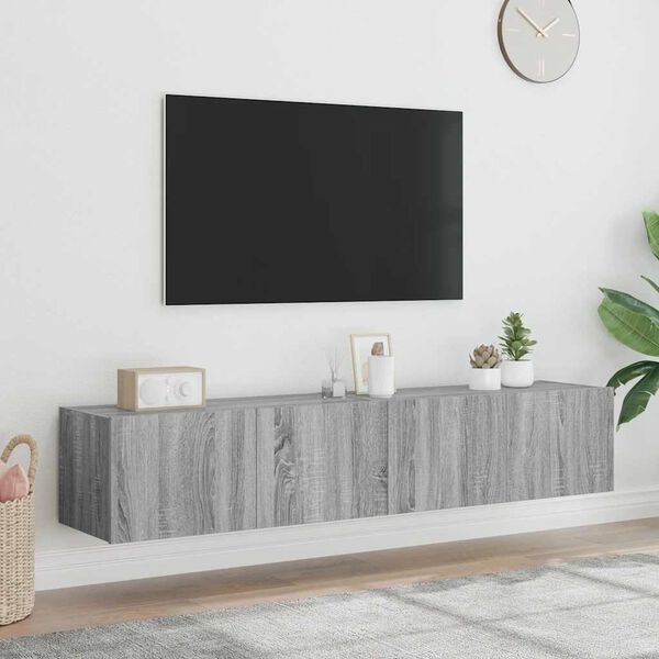 vidaXL Muebles TV de pared con luces LED 2 uds gris Sonoma 80x35x31 cm