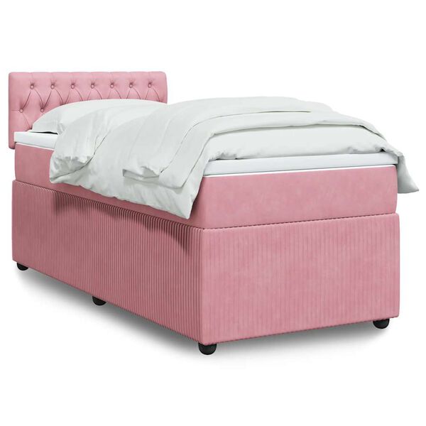 vidaXL Cama box spring con colch&oacute;n terciopelo rosa 90x200 cm