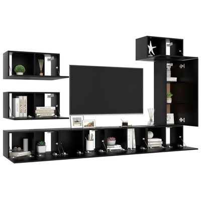 vidaXL Set de muebles de salón TV 8 piezas madera ingeniería negro