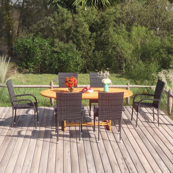 vidaXL Set de comedor de jardín de 7 piezas ratán sintético negro