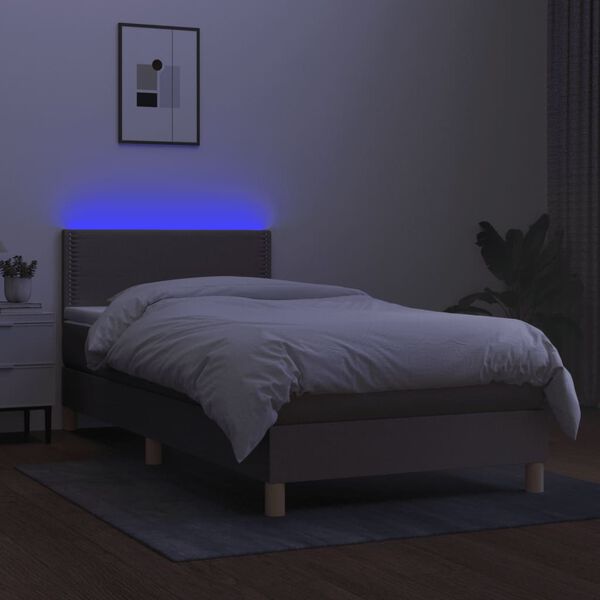 vidaXL Cama box spring con colch&oacute;n LED tela gris taupe 90x200 cm
