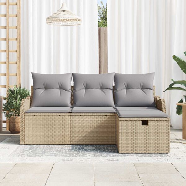 vidaXL Conjunto de sof&aacute;s de jard&iacute;n con coj&iacute;n 4 pcs Beige y Gris Claro