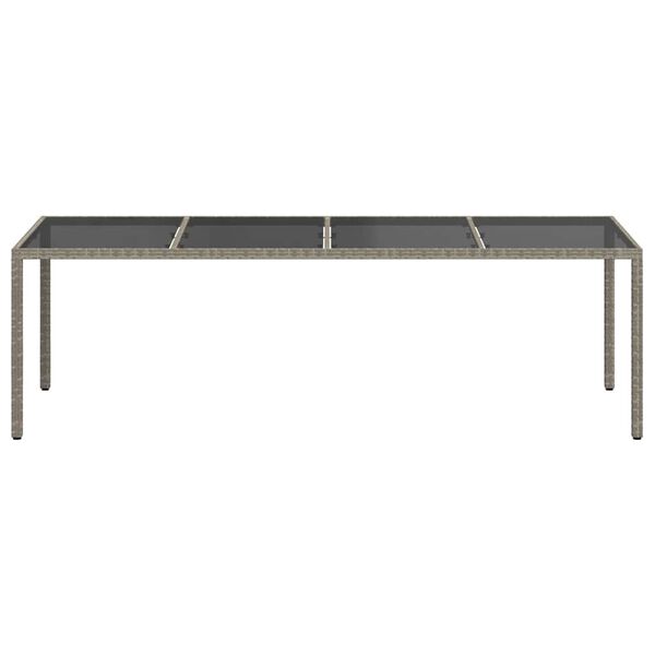vidaXL Mesa de jard&iacute;n de vidrio templado rat&aacute;n PE gris 250x100x75 cm