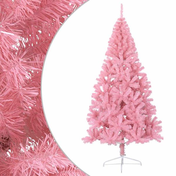 vidaXL Medio &aacute;rbol de Navidad artificial con soporte PVC rosa 180 cm