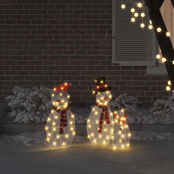 vidaXL Familia de Muñecos de Nieve Iluminados 3 pcs Cálido Poliéster
