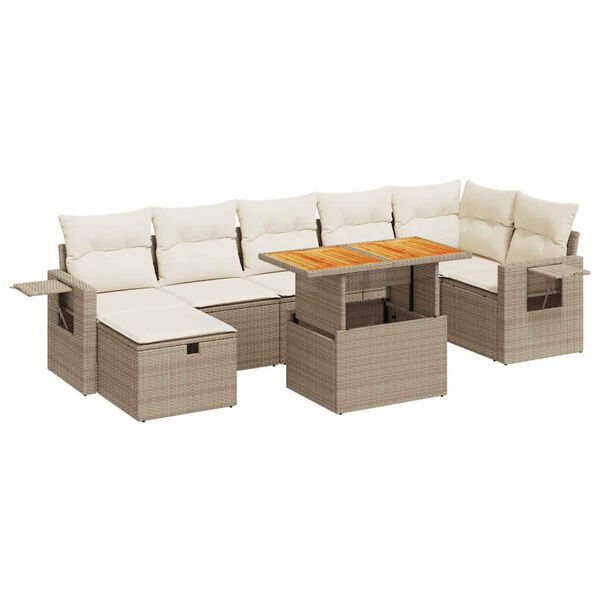 vidaXL Set sof&aacute;s jard&iacute;n y cojines 5 pzas rat&aacute;n sint&eacute;tico acacia beige