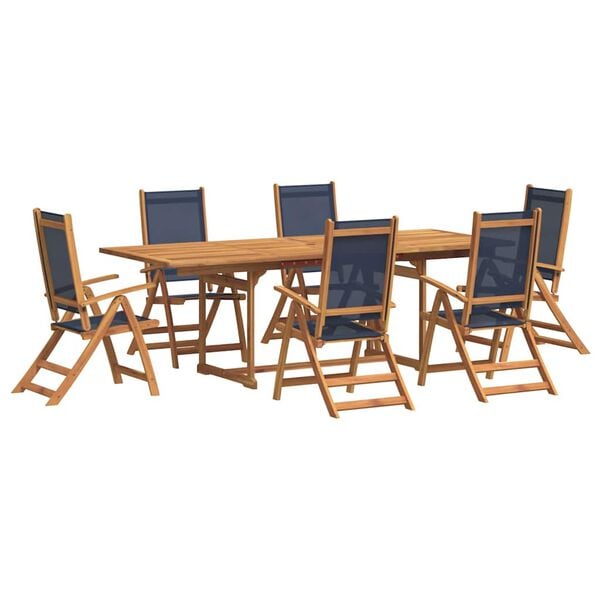 vidaXL Juego comedor de jard&iacute;n 7 pzas madera maciza acacia y textileno